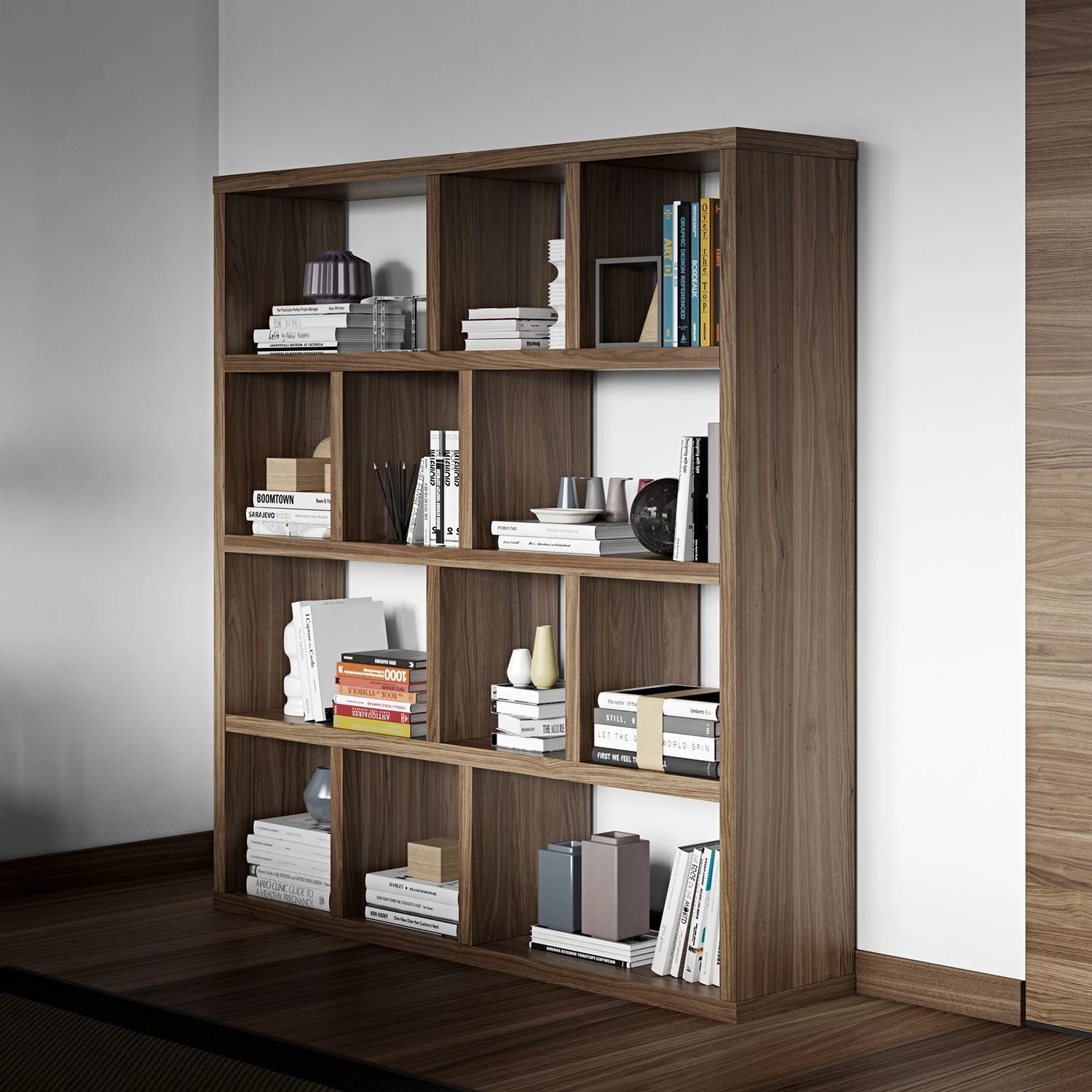 Temahome Étagère Berlin - Blanc mat - Placage noyer véritable - 150 x 159 cm – Image 3