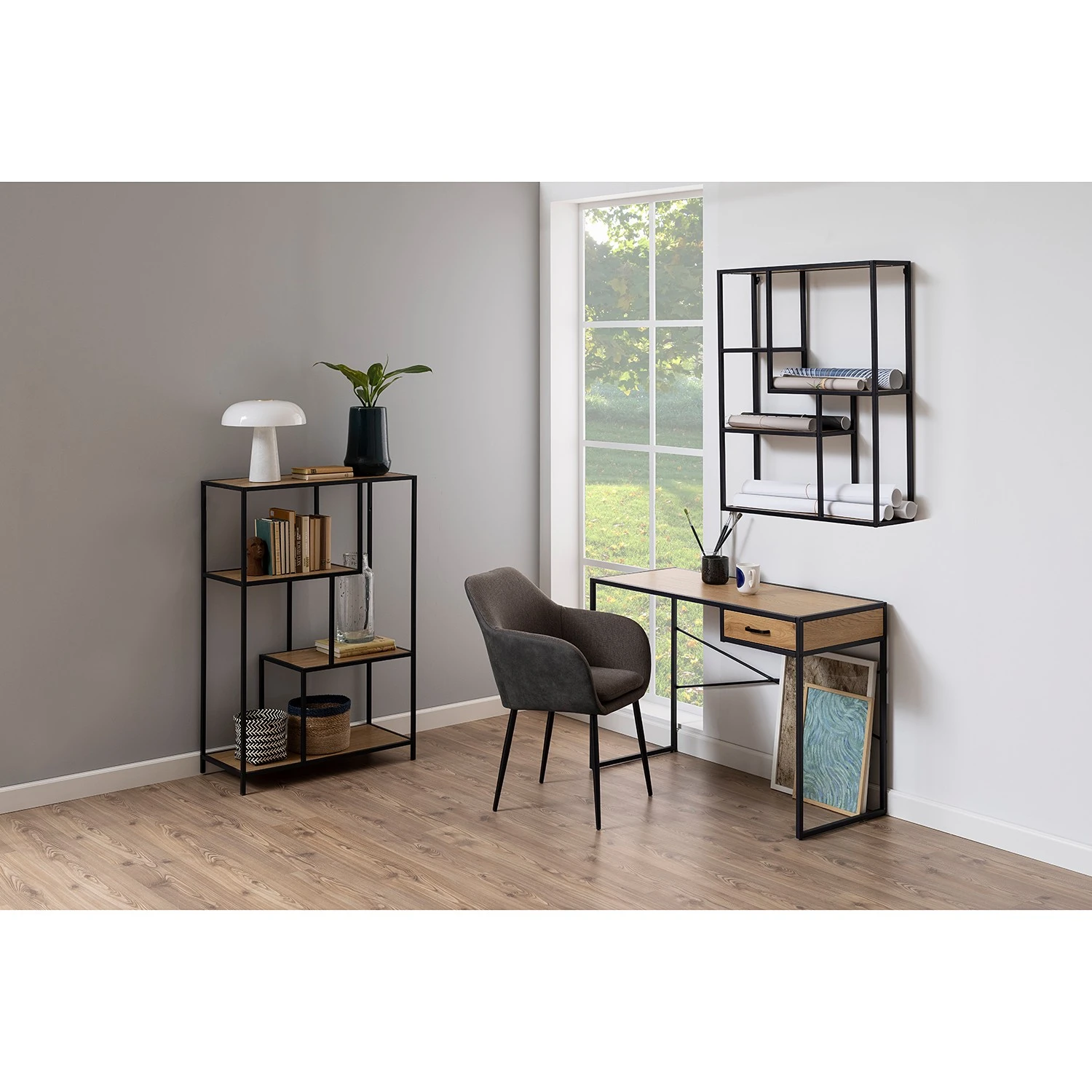 Red Living Étagère Coogee I - Imitation chêne / Noir - Hauteur : 114 cm – Image 3