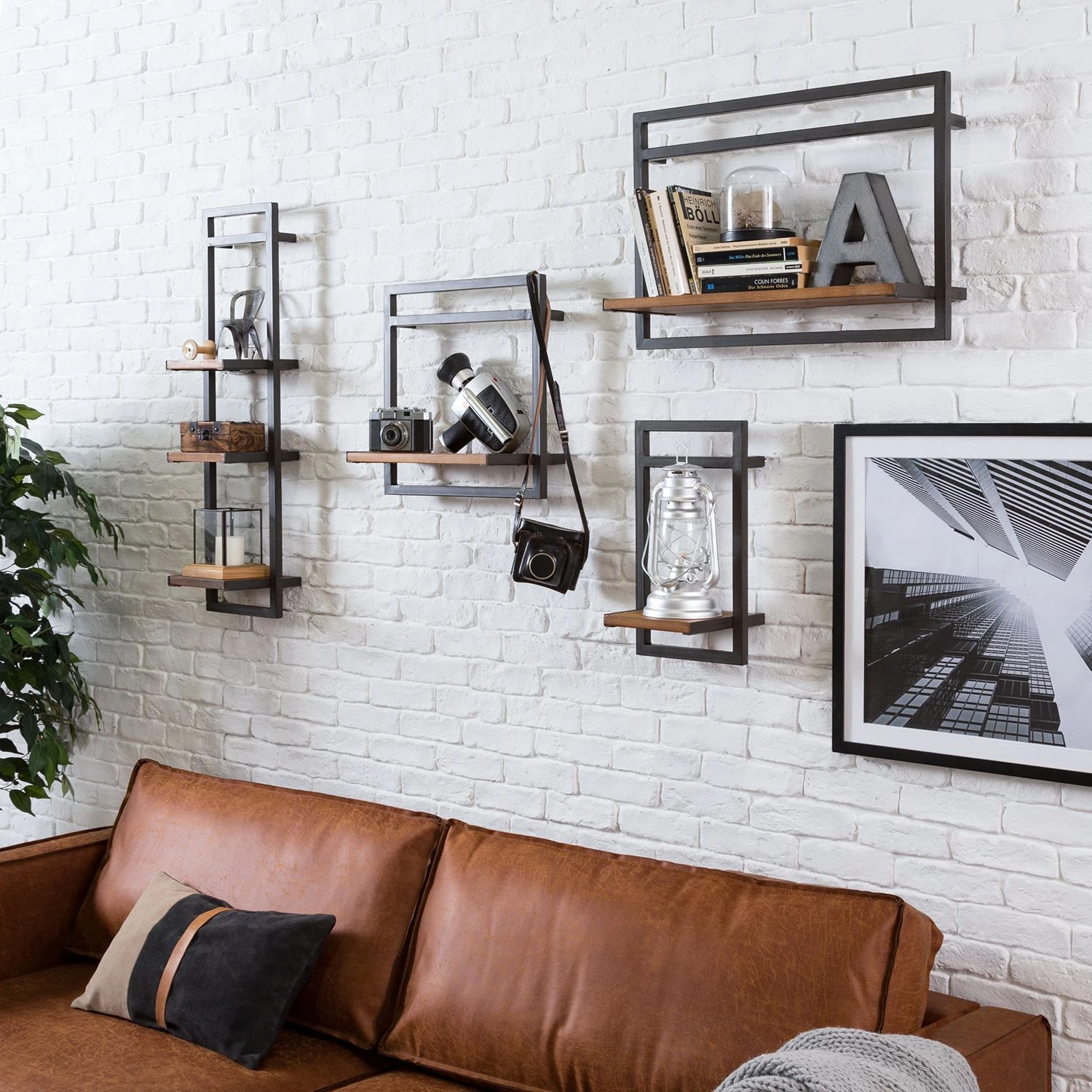 Ars manufacti Étagère murale Manchester - Acacia massif / Métal - Acacia / Anthracite - 22 x 40 cm – Image 2