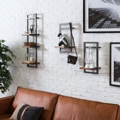 Ars manufacti Étagères murales Manchester (3 éléments) - Acacia massif / Métal - Acacia / Anthracite