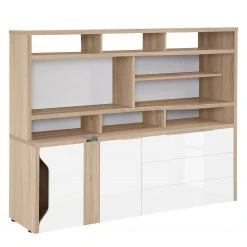 Maja Möbel Étagère de bureau eDJUST - Blanc brillant / Imitation chêne de Sonoma - Tiroir à droite