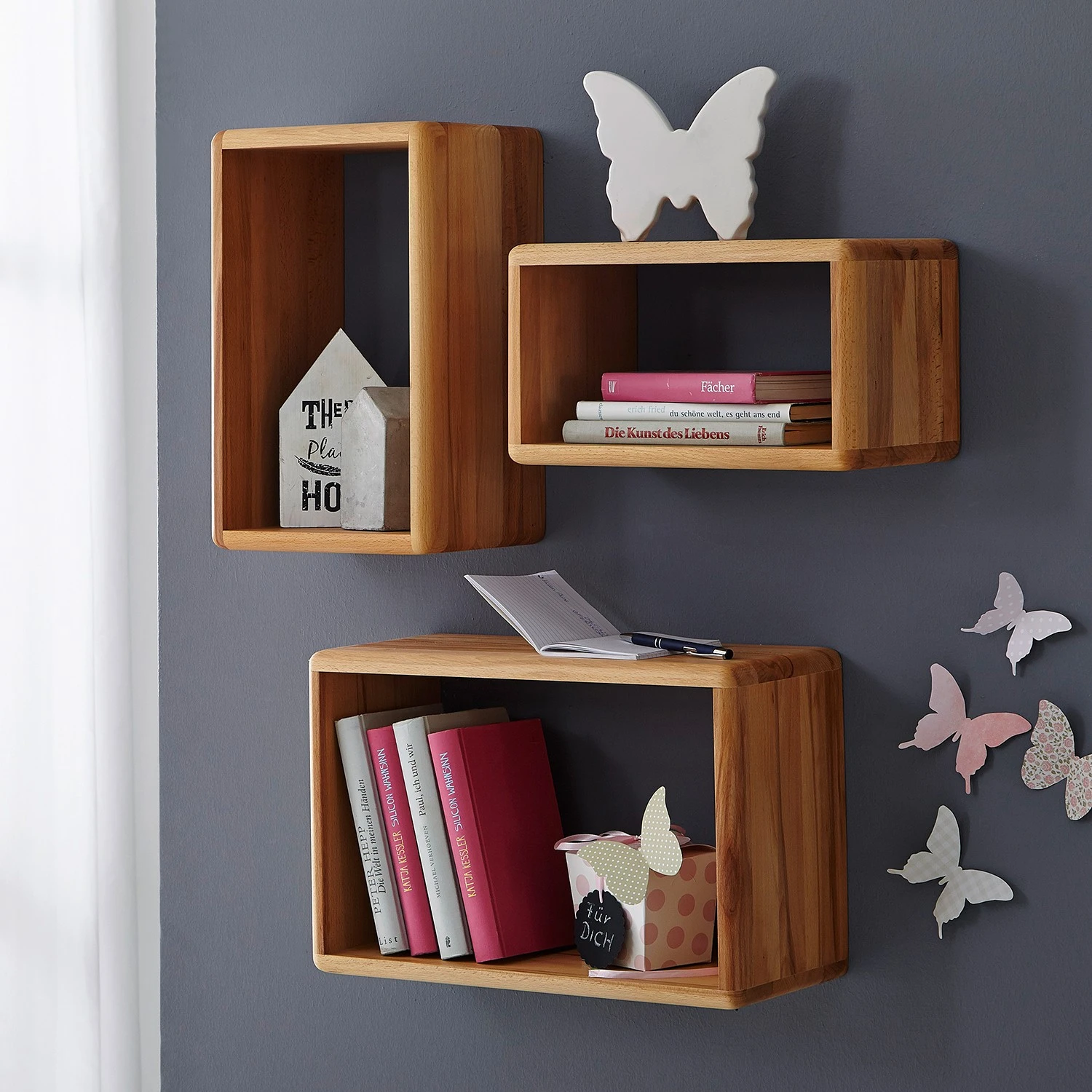 Ars Natura Étagère murale Anamur (lot de 3) - Duramen de hêtre – Image 2