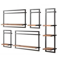 Ars manufacti Étagères murales Manchester II (5 élém.) - Acacia massif / Métal - Acacia / Anthracite