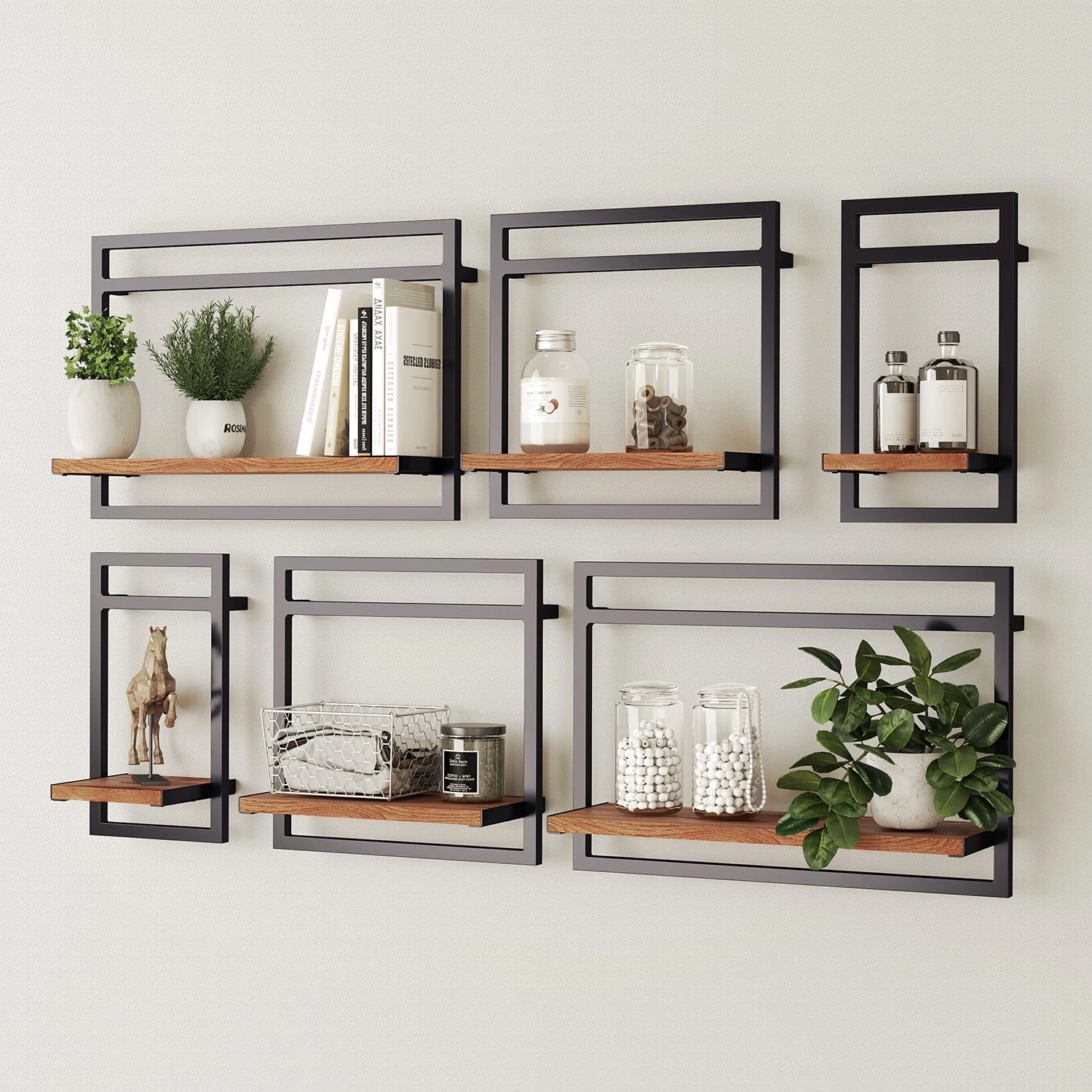 Ars manufacti Étagères murales Manchester IV (6 élém.) - Acacia massif / Métal - Acacia / Anthracite – Image 2