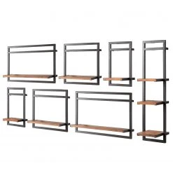 Ars manufacti Étagères murales Manchester V (7 élém.) - Acacia massif / Métal - Acacia / Anthracite