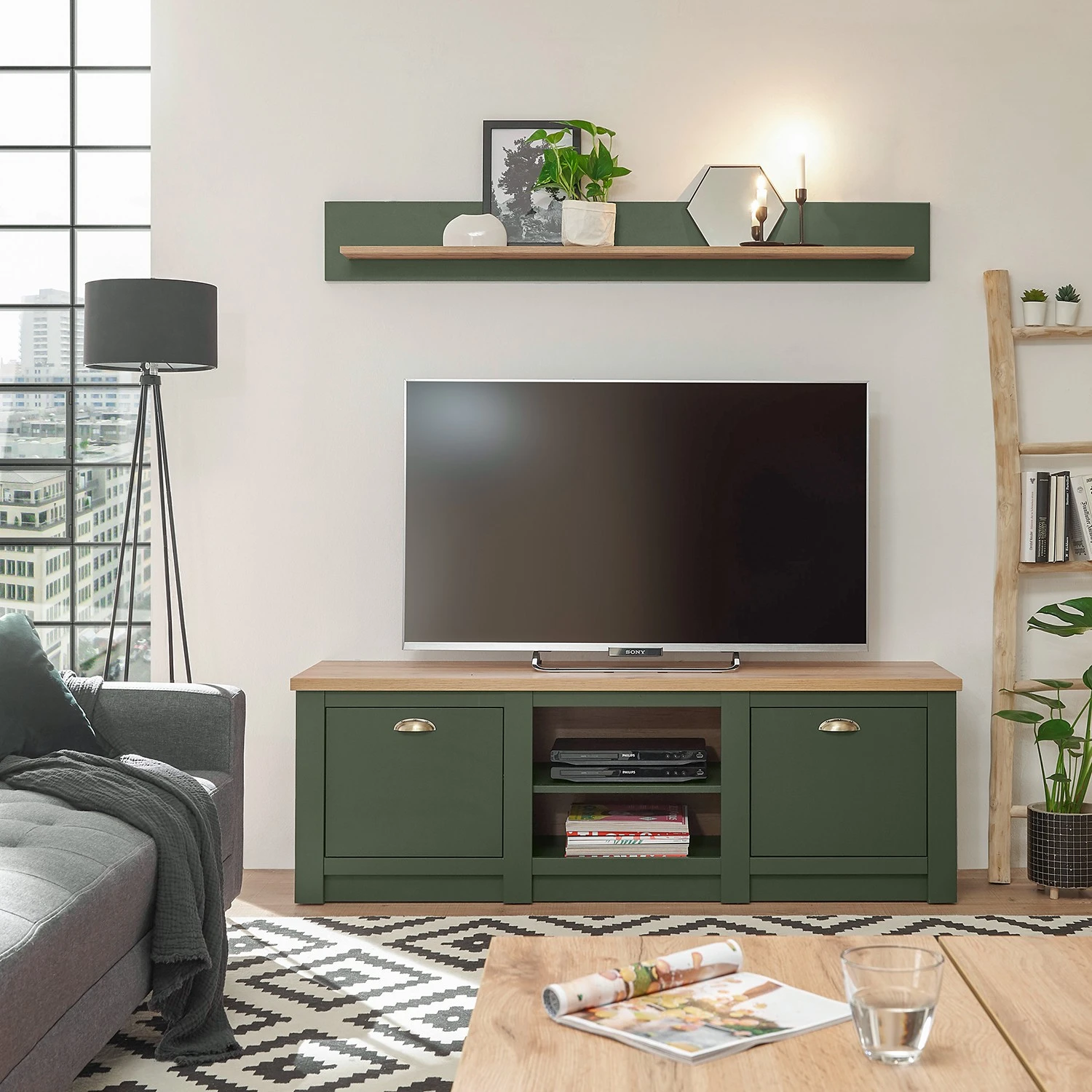 Norrwood Tablette murale Cardet - Vert mousse / Imitation chêne de Wotan – Image 3