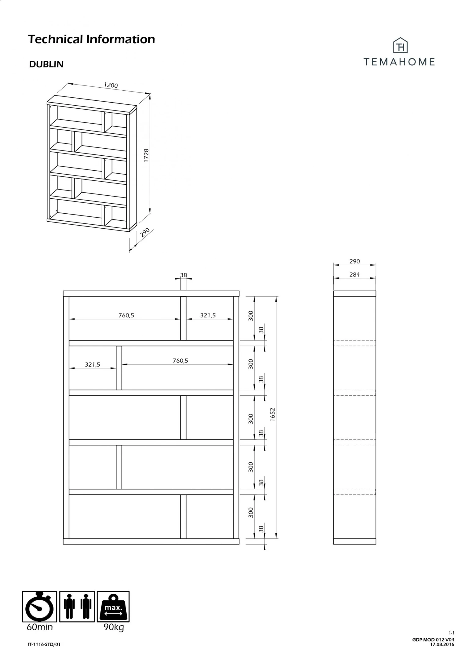 Temahome Étagère Dublin - Imitation béton - Mukali - Hauteur : 173 cm – Image 7