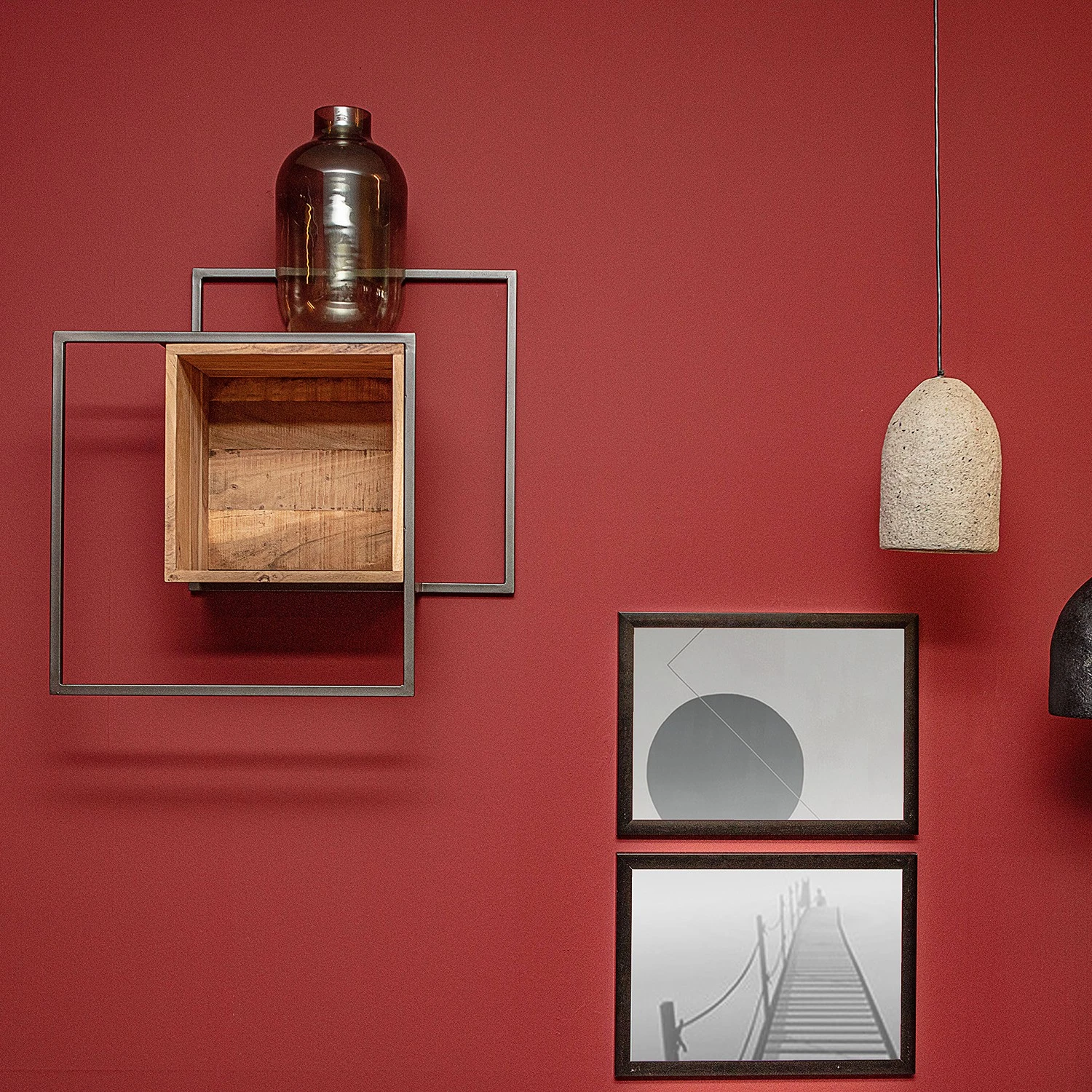 Red Living Étagère murale Fenay - Acacia massif / Métal - Acacia / Noir – Image 3