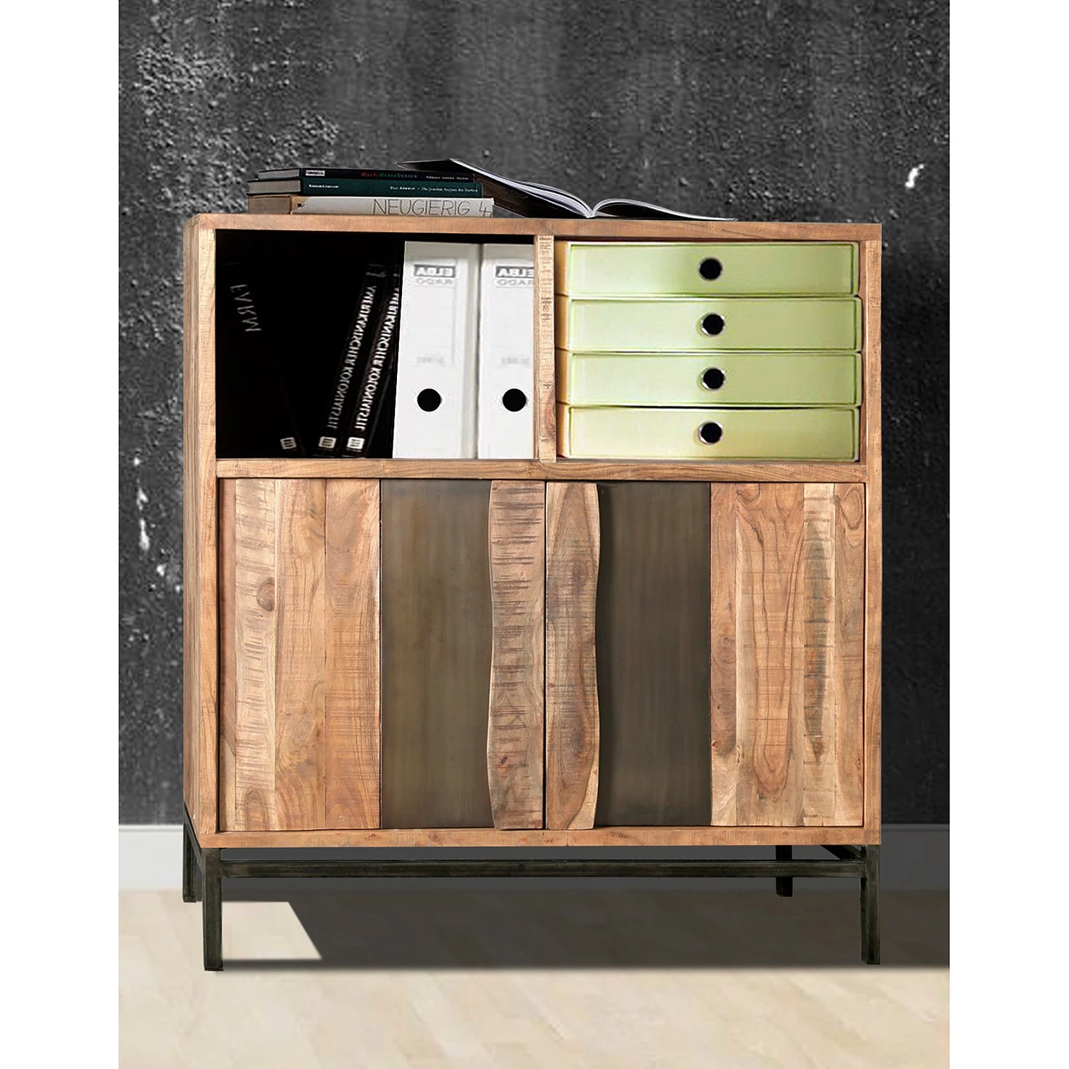 Ars manufacti Armoire de bureau Domme - Acacia massif / Fer - Acacia / Anthracite – Image 8