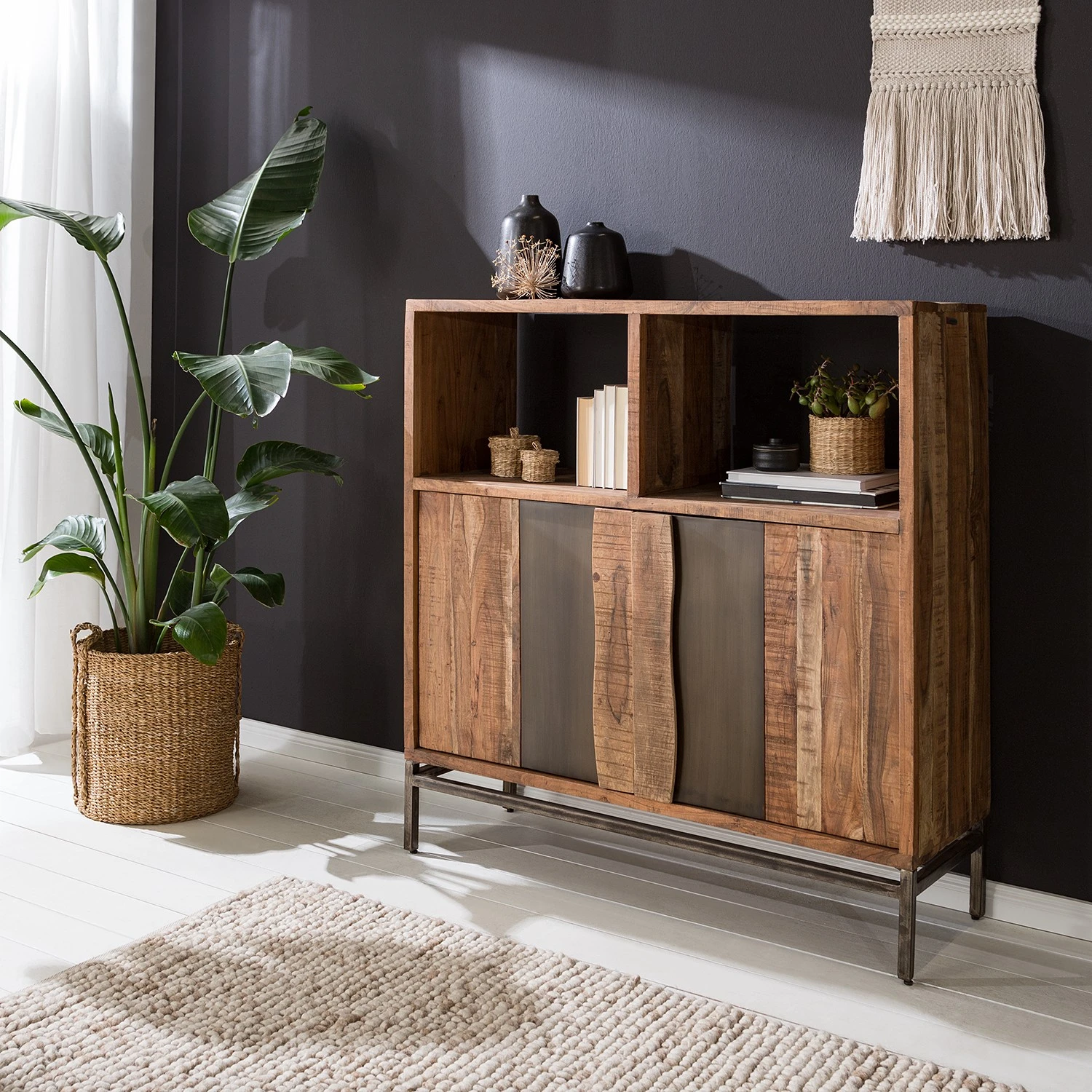 Ars manufacti Armoire de bureau Domme - Acacia massif / Fer - Acacia / Anthracite – Image 2