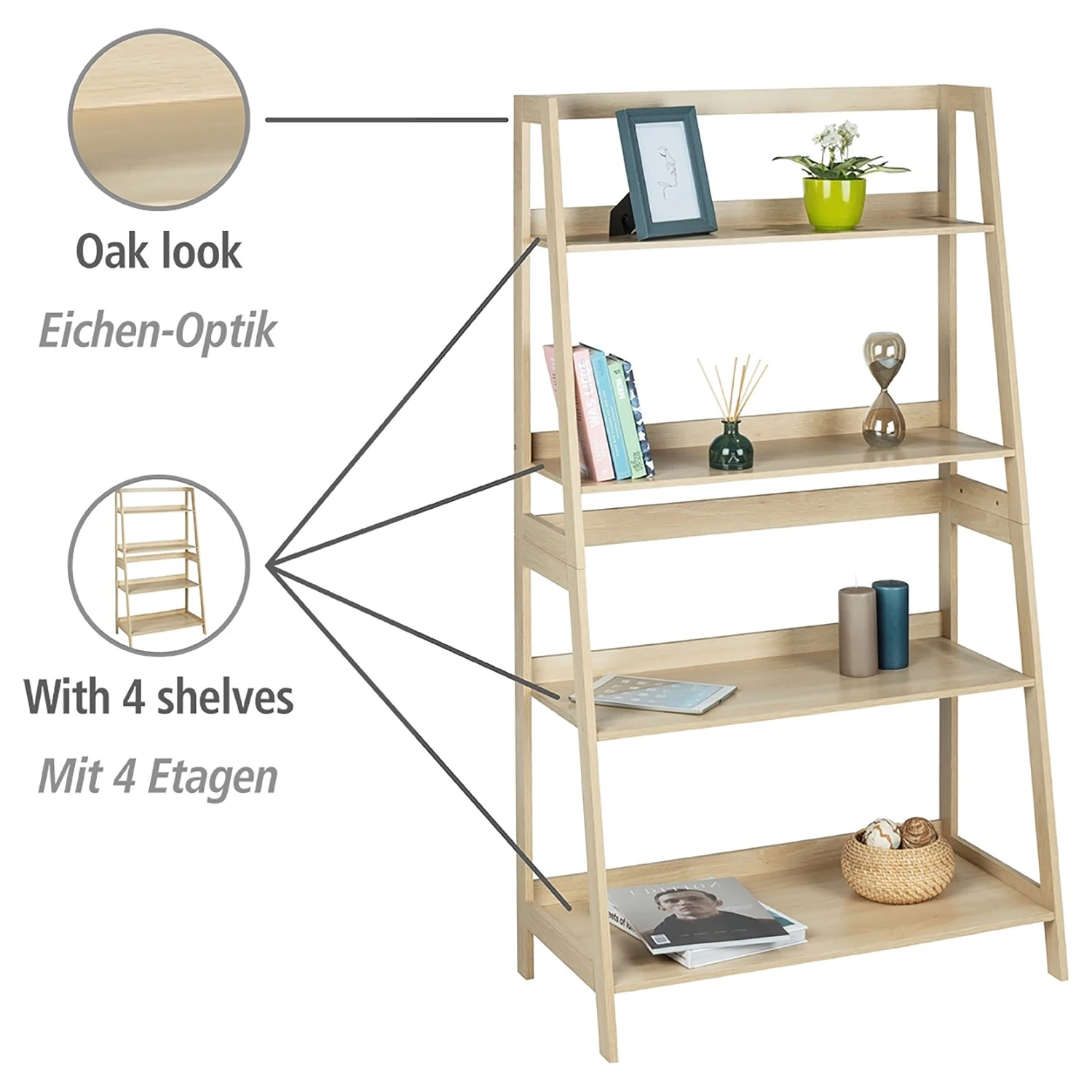 WENKO Étagère Edda - Chêne massif – Image 3