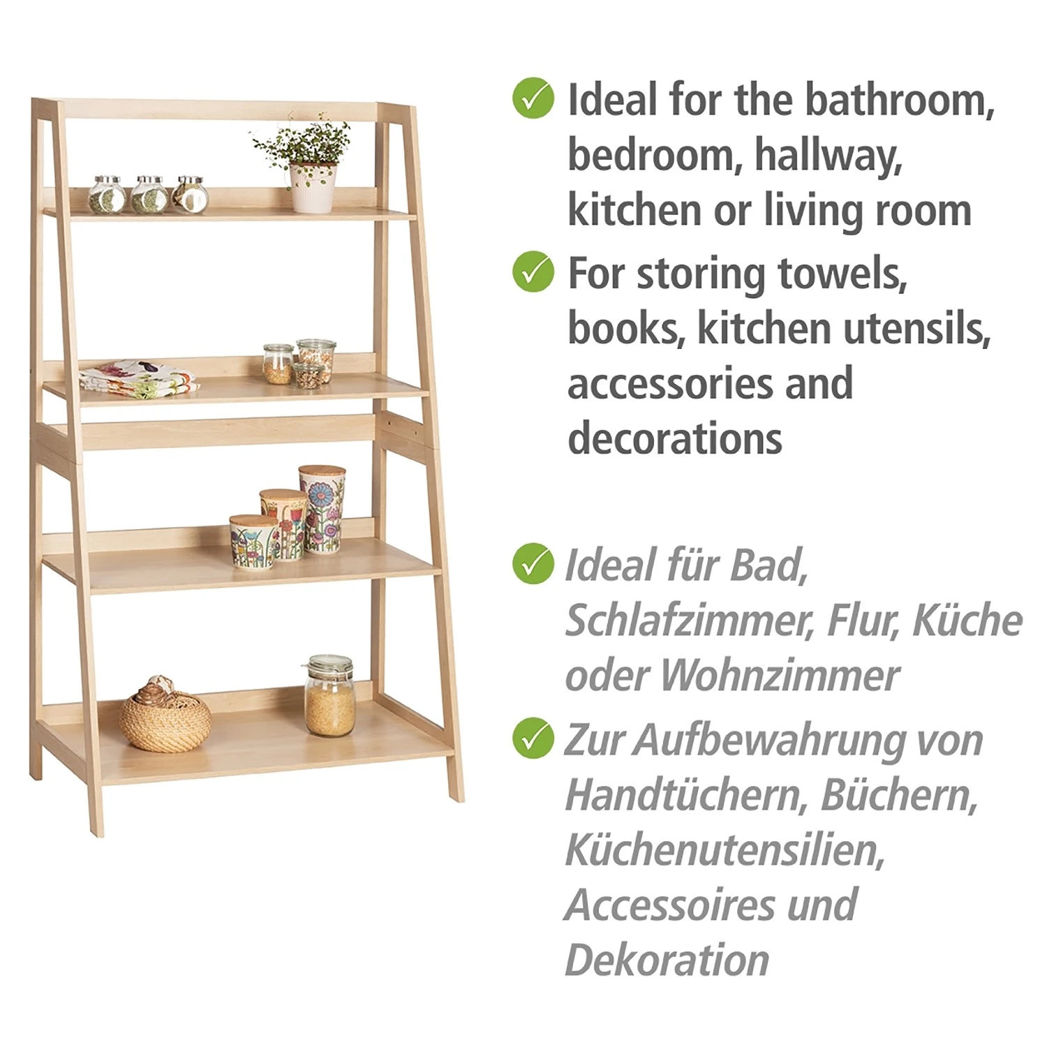 WENKO Étagère Edda - Chêne massif – Image 4