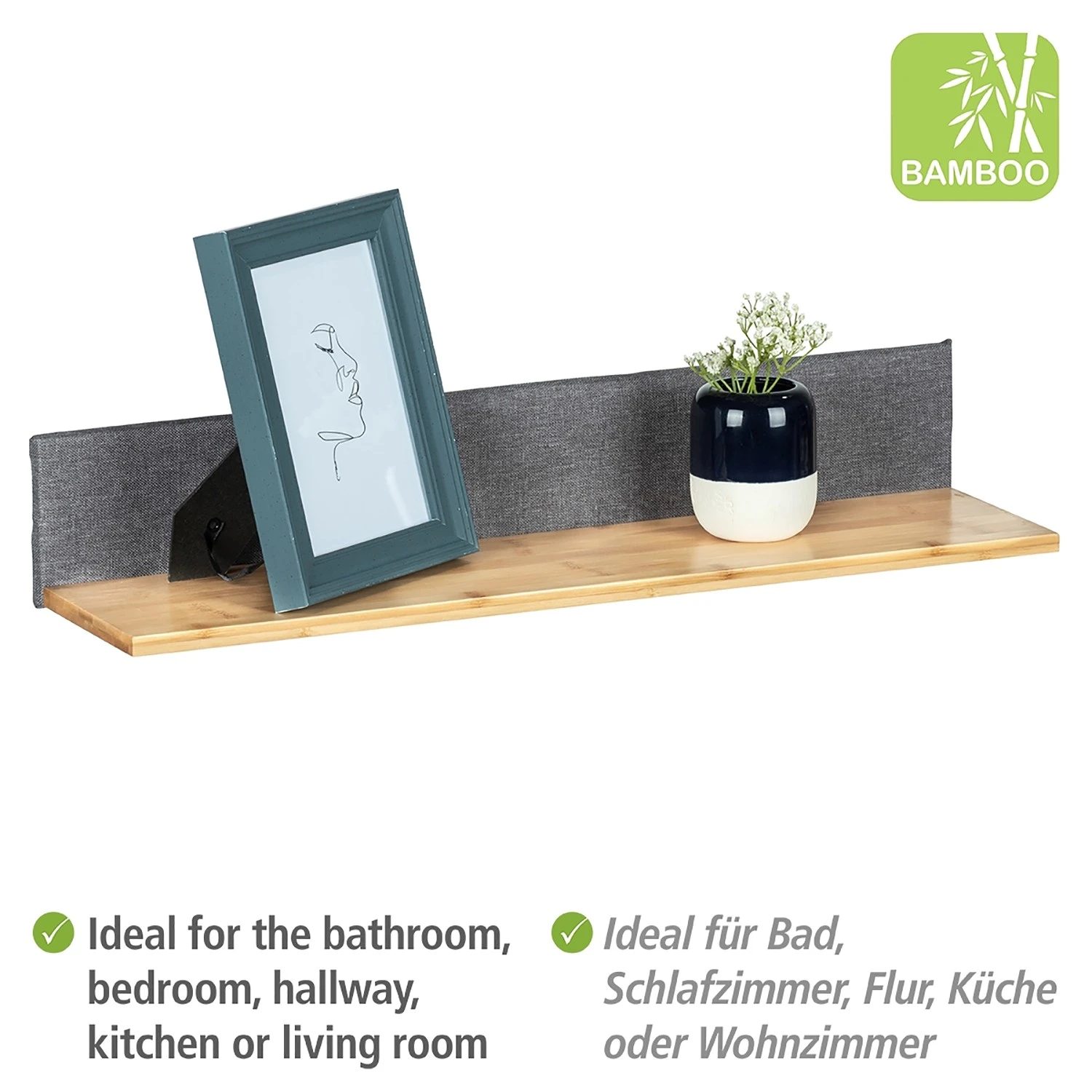 WENKO Étagère murale Bahari - Bambou massif - Marron / Gris – Image 5