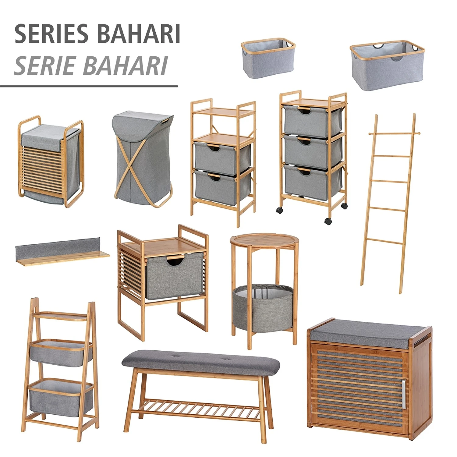 WENKO Étagère murale Bahari - Bambou massif - Marron / Gris – Image 7