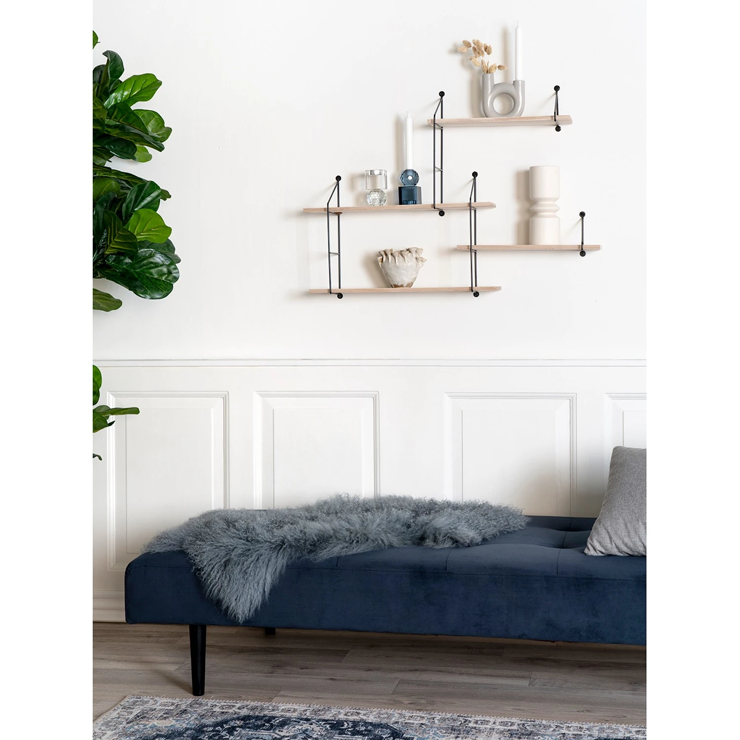 Red Living Étagère murale Hanno - Paulownia massif / Métal - Paulownia / Noir – Image 2