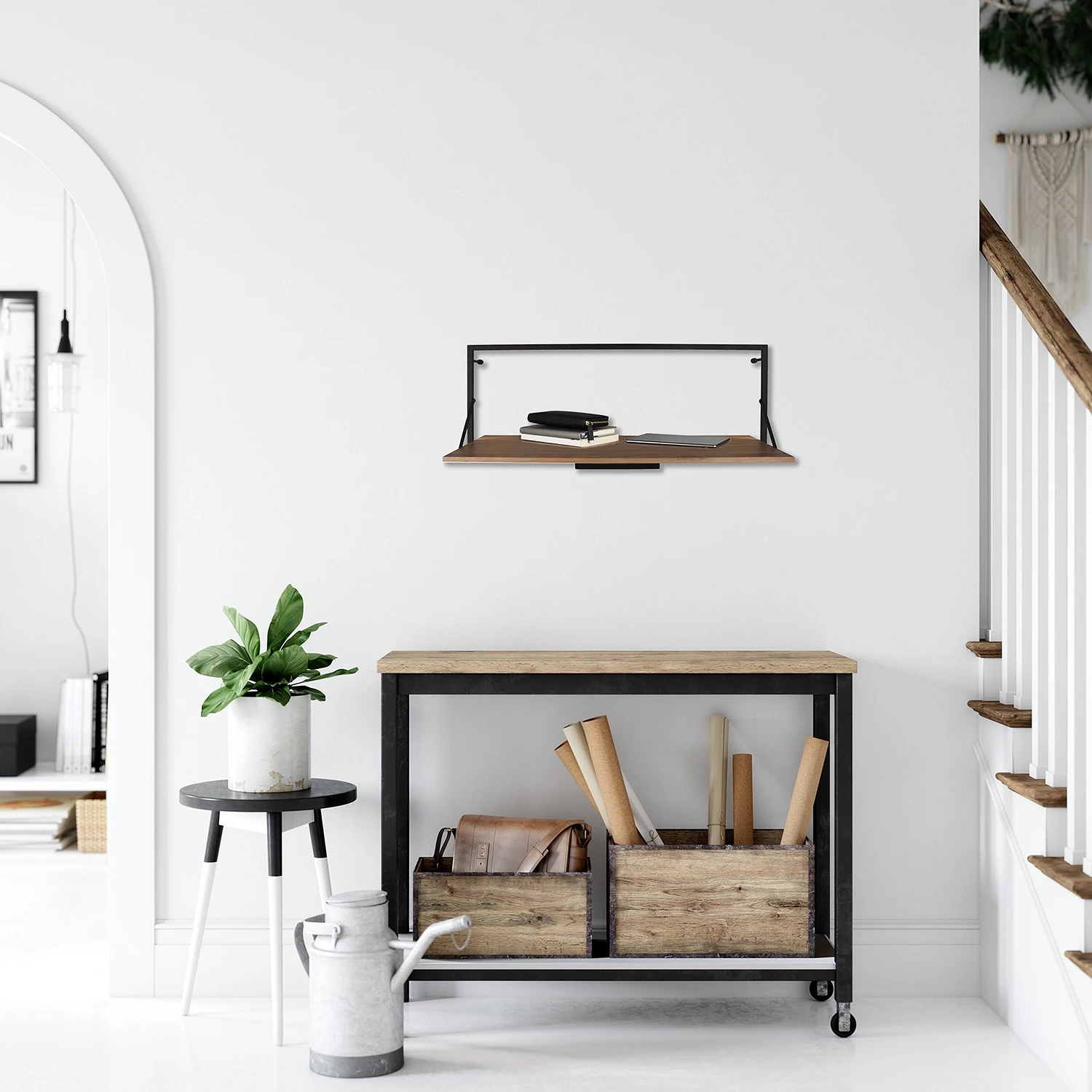 Red Living Étagère murale Legno I - Eucalyptus massif / Métal - Eucalyptus / Noir - Largeur : 90 cm – Image 2