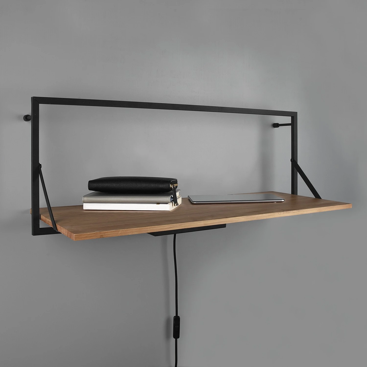 Red Living Étagère murale Legno I - Eucalyptus massif / Métal - Eucalyptus / Noir - Largeur : 90 cm – Image 5