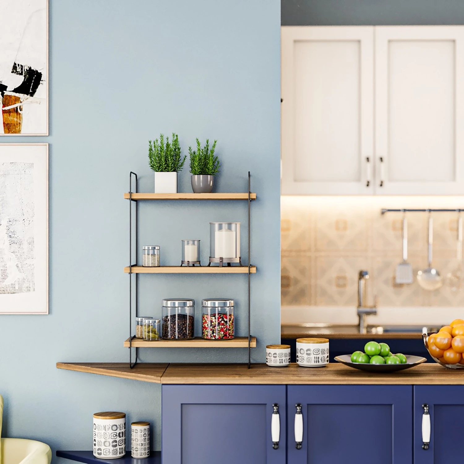 Red Living Étagère murale Papasan - Métal - Imitation chêne / Noir – Image 4