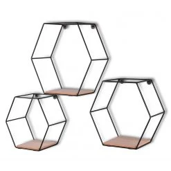 Loftscape Étagères murales Comfortline (lot de 3) - Métal - Noir / Imitation chêne