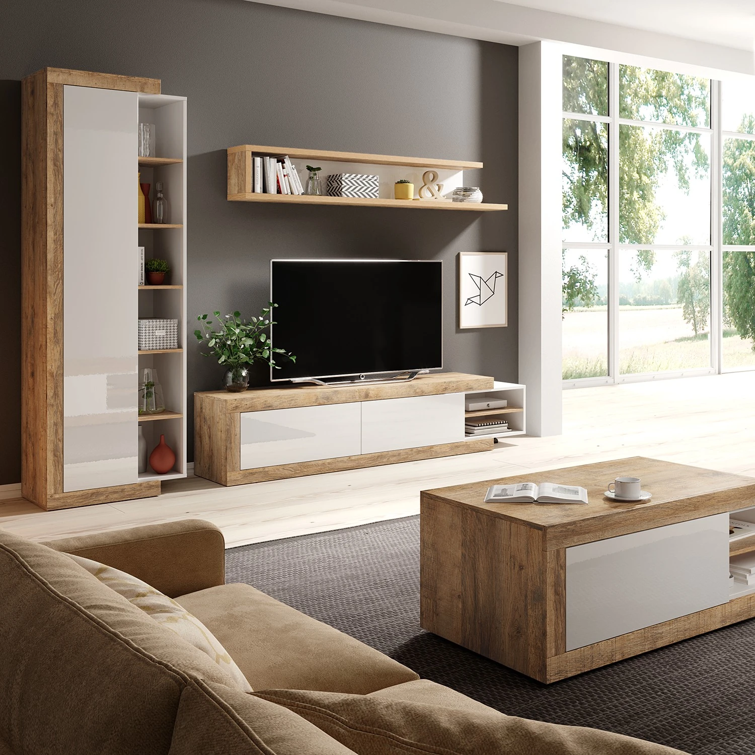 Loftscape Tablette murale Shipley - Blanc brillant / Imitation chêne – Image 2