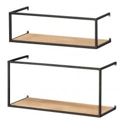 WENKO Étagère murale Geo (2) - Bambou massif / Métal - Bambou / Noir