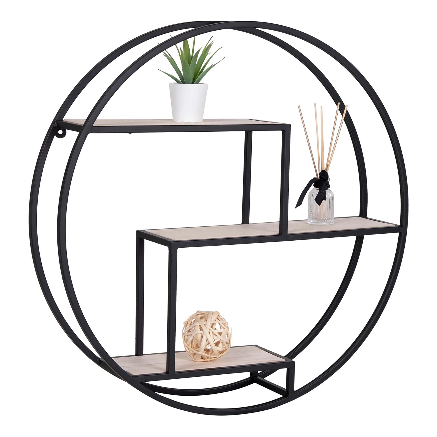 Red Living Étagère murale Sling - Paulownia massif / Métal - Paulownia / Noir – Image 4