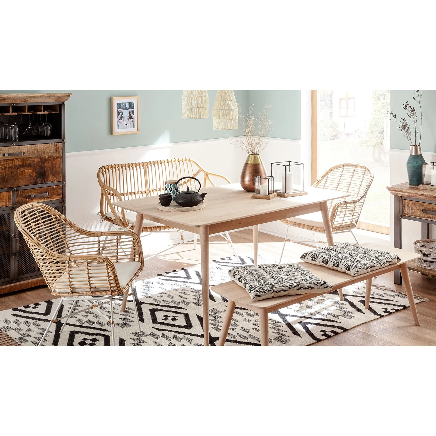 Ars manufacti Armoire à vin Hunter - Manguier massif / Métal - Manguier / Gris bleu – Image 2