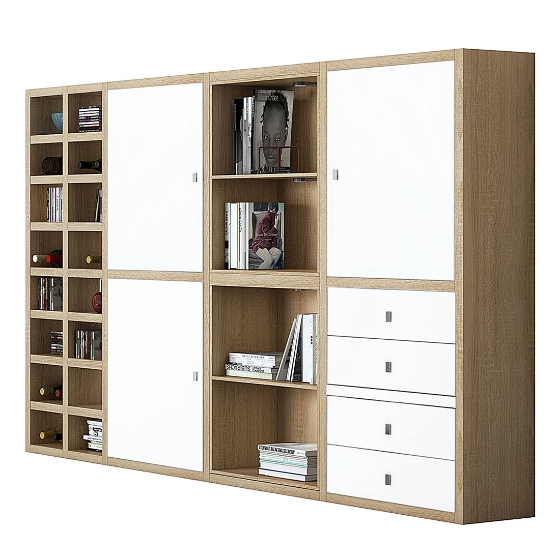 Loftscape Mur d'étagères XL IX.C - Blanc / Imitation chêne